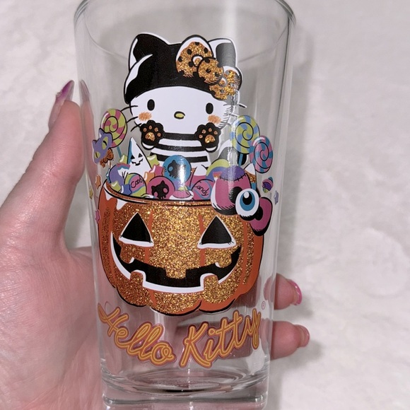 Hello Kitty Halloween Glitter Glassware Cup NEW Tik Tok 16oz Sparkle Glass - Picture 2 of 9